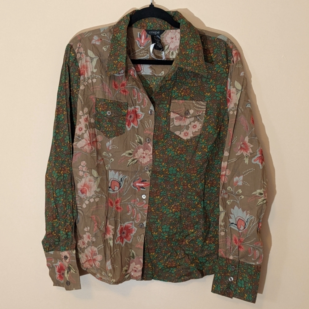 Maison Coupe| NWT Floral Long Sleeve Cotton Shirt With Front Pockets